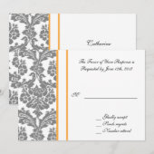 carte de réponse de mariage, damas noir (Devant / Derrière)