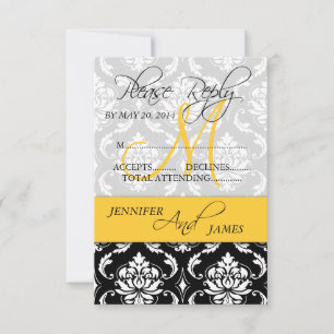 CARTE DE RÉPONSE DE MARIAGE Damask Monogramme Nom 