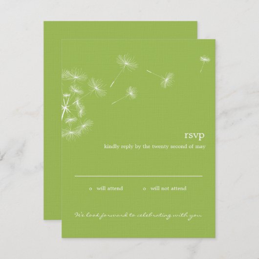 Carte de réponse de mariage Dandelion Wish (Citron (Devant / Derrière)