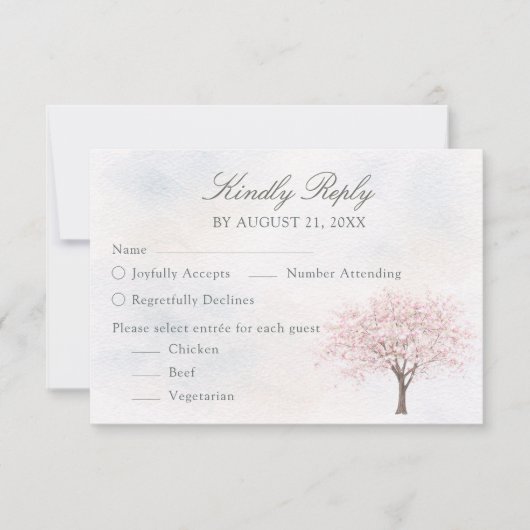 Carte de réponse de mariage d'arbre de printemps à (Devant)