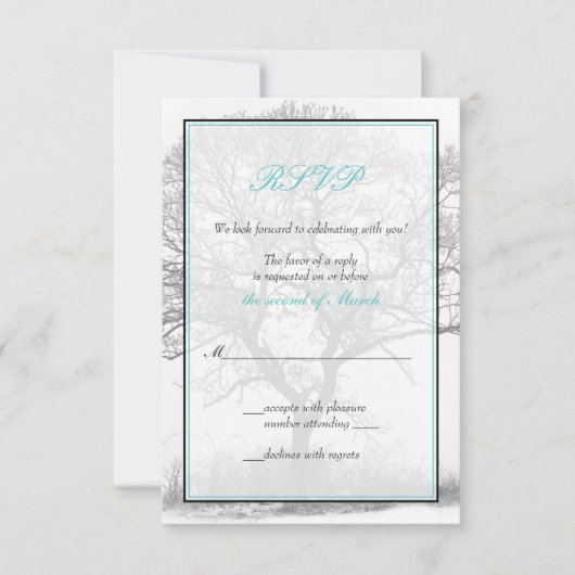 Carte de réponse de mariage d'arbre d'hiver blanc  (Devant)