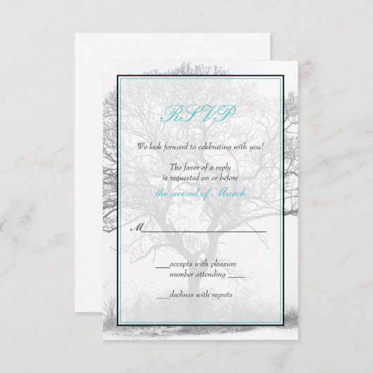 Carte de réponse de mariage d'arbre d'hiver blanc (Devant / Derrière)