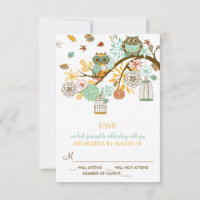 Carte de réponse de mariage d'automne aux hiboux r