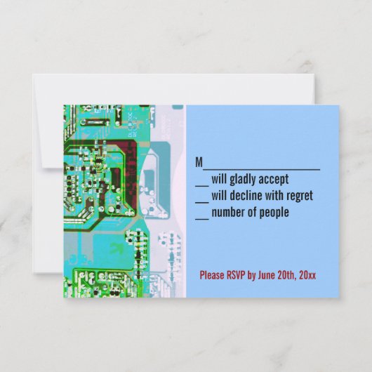 Carte de réponse de mariage de geek high-tech (Dos)