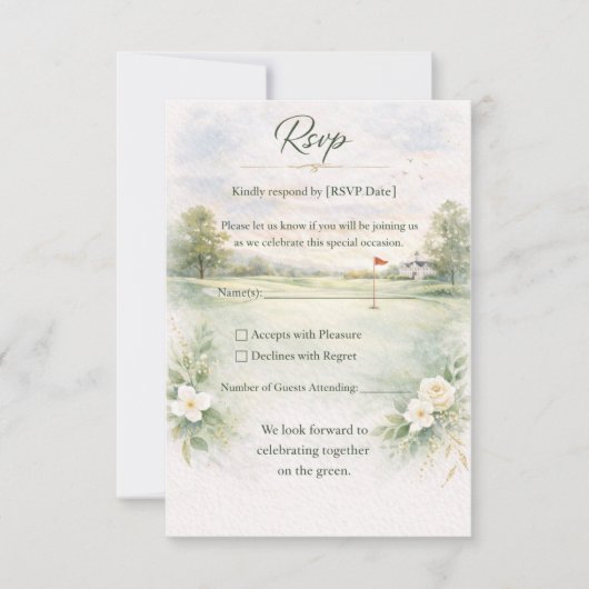 Carte de réponse de mariage de golf | Départ pour (Devant)
