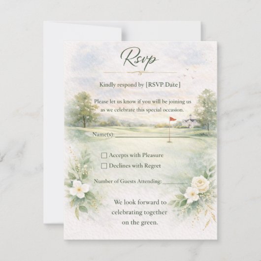 Carte de réponse de mariage de golf | Le premier c (Devant)