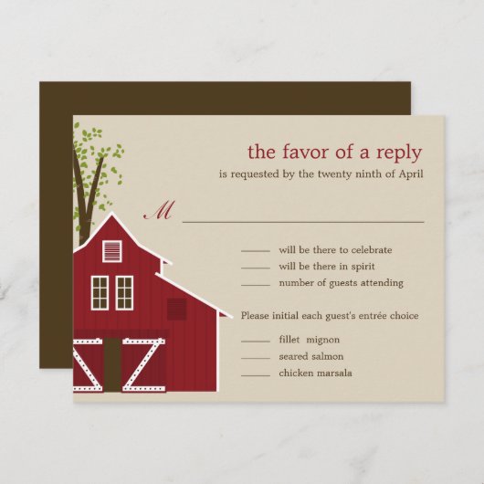 Carte de réponse de mariage de grange rustique (Devant / Derrière)