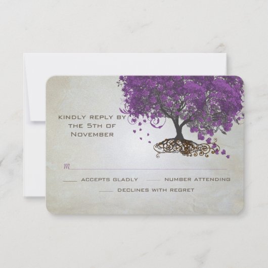 Carte de réponse de mariage de l'arbre à feuilles  (Devant)