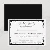 Carte de réponse de mariage de luxe noir et or (Devant / Derrière)