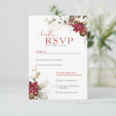 Carte de réponse de mariage de Noël à fleurs rouge (Debout devant)