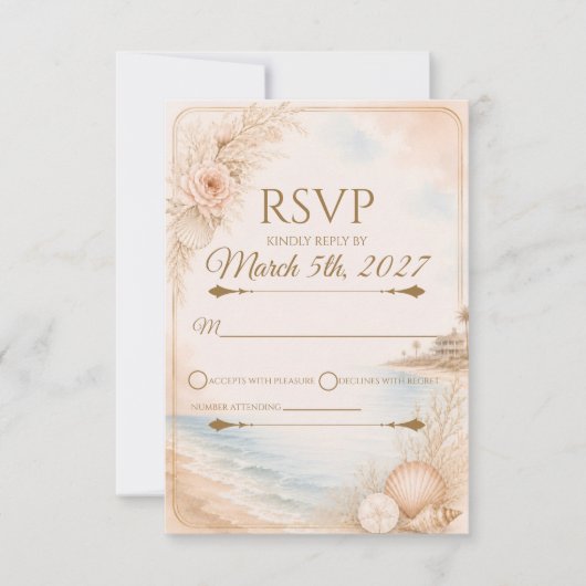 Carte de réponse de mariage de plage à l'aquarelle (Devant)