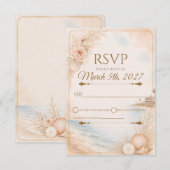 Carte de réponse de mariage de plage à l'aquarelle (Devant / Derrière)