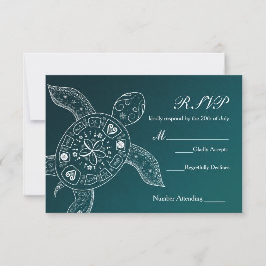 Carte de réponse de mariage de plage bleu blanc de (Devant)