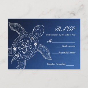 Carte de réponse de mariage de plage bleu blanc de