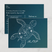 Carte de réponse de mariage de plage turquoise et (Devant / Derrière)