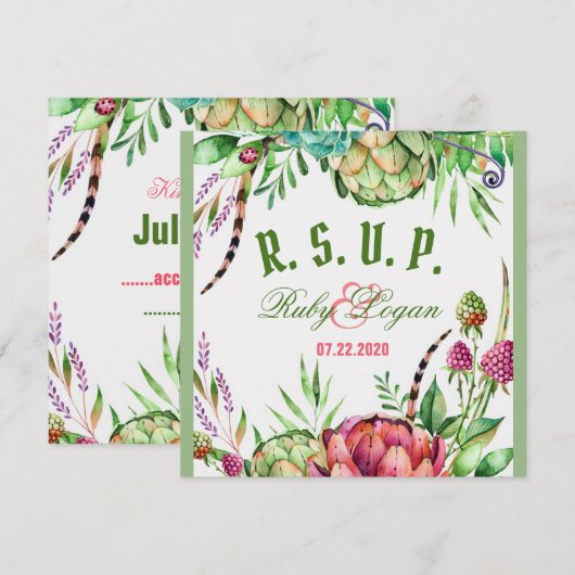 Carte de réponse de mariage de succulentes magnifi (Devant / Derrière)