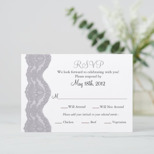 Carte de réponse de mariage dentelle (Debout devant)