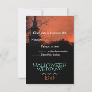 Carte de réponse de mariage d'Halloween à l'église