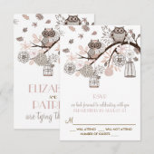 Carte de réponse de mariage d'hiver aux hiboux ros (Devant / Derrière)