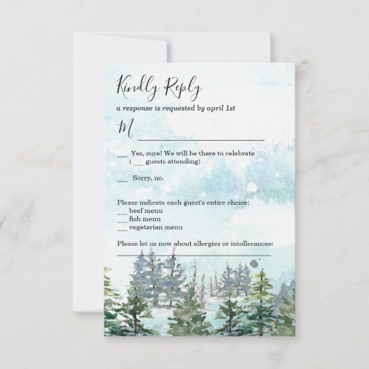 Carte de réponse de mariage d'hiver aux pins ennei (Devant)