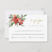 Carte de réponse de mariage d'hiver rouge florale (Devant)