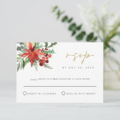 Carte de réponse de mariage d'hiver rouge florale (Debout devant)