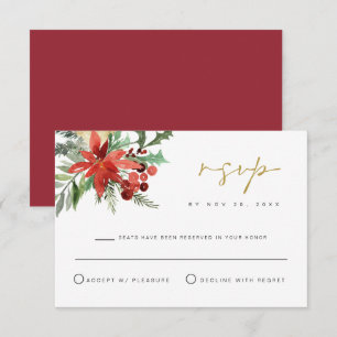Carte de réponse de mariage d'hiver rouge florale