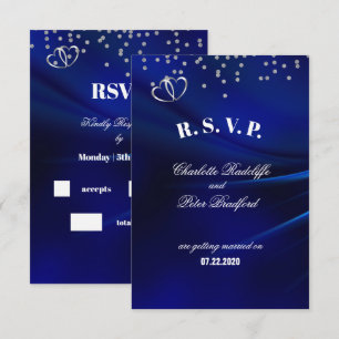 Carte de réponse de mariage diamants et cœurs bleu