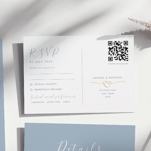 Carte de réponse de mariage Dusty Blue avec code Q