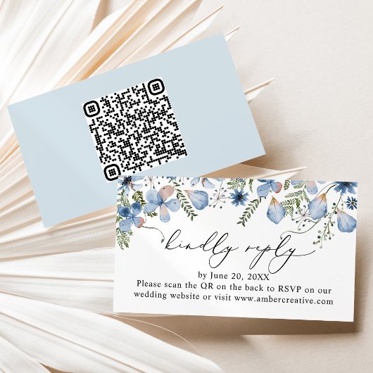 Carte de réponse de mariage Dusty Blue avec code Q