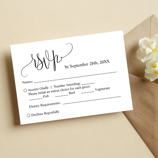 Carte de réponse de mariage écrite à la main, mini