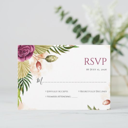 Carte de réponse de mariage Élégance Bohème Botani (Debout devant)