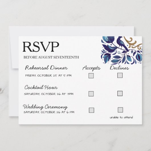 Carte de réponse de mariage Élégance Royale Dorée (Devant)