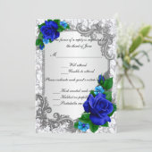 Carte de réponse de mariage Elegant Blue Roses (Debout devant)