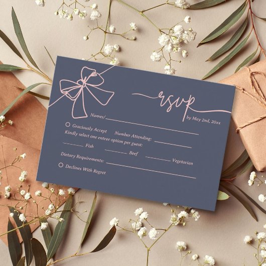 Carte de réponse de mariage Elegant Blush Bow Slat