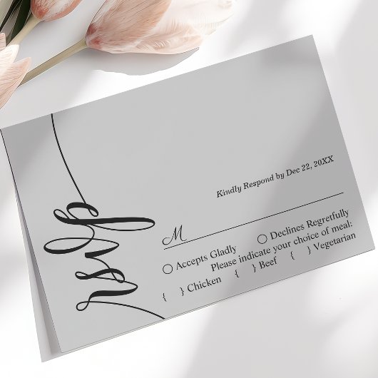 Carte de réponse de mariage élégante à calligraphi