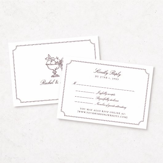 Carte de réponse de mariage élégante à double cadr