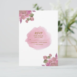 Carte de réponse de mariage élégante à fleurs rose