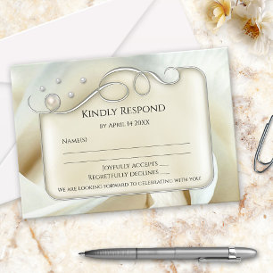 Carte de réponse de mariage élégante argent perle