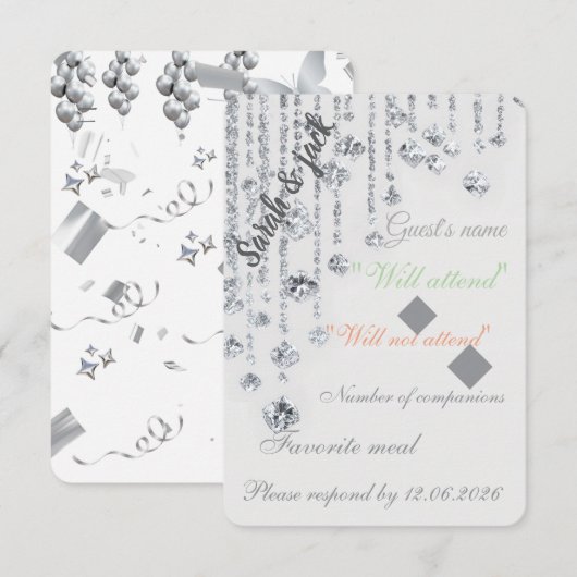 Carte de réponse de mariage élégante blanche et ar (Devant / Derrière)