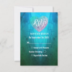 Carte de réponse de mariage élégante bleu-vert cré