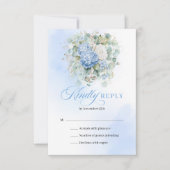 Carte de réponse de mariage élégante bleue hydrang (Devant)