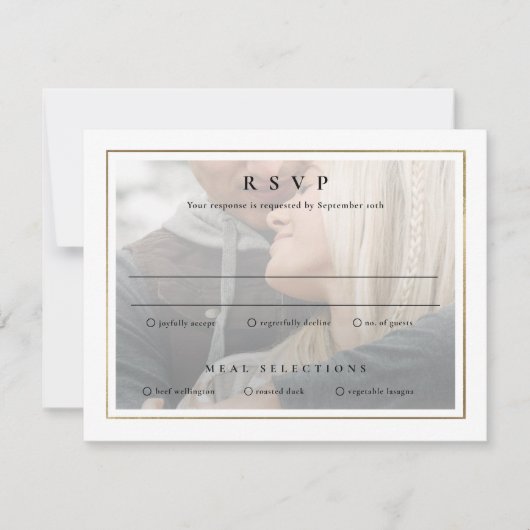 Carte de réponse de mariage élégante classique or (Devant)
