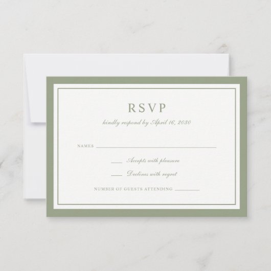 Carte de réponse de mariage élégante classique ver (Devant)