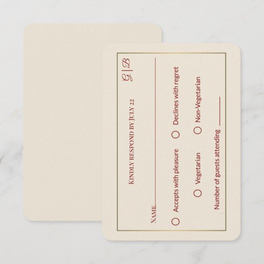 Carte de réponse de mariage élégante et minimalist (Devant / Derrière)