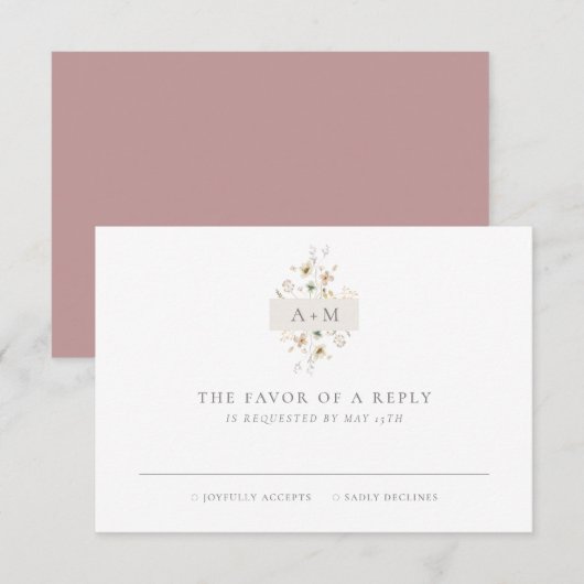 Carte de réponse de mariage élégante et simple ave (Devant / Derrière)