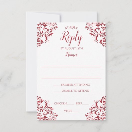 Carte de réponse de mariage élégante | Nadine (Rou (Devant)