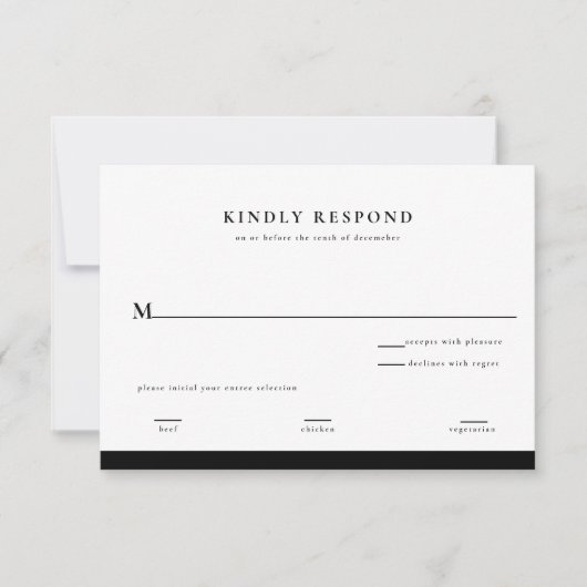 Carte de réponse de mariage élégante noir et blanc (Devant)