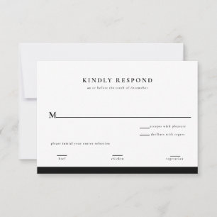 Carte de réponse de mariage élégante noir et blanc