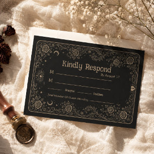 Carte de réponse de mariage élégante noire et effr